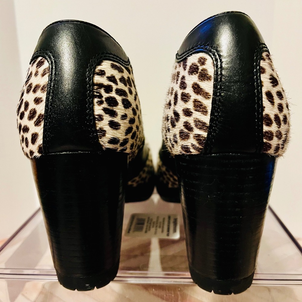 Dr Martens Sara Leopard Print Heeled Oxford Women 9 Shoes Hair On Black Leather - Picture 5 of 11